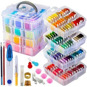 262 Pack Embroidery Thread Floss Kit Including 200 Colors 8 M/Pcs Cross Stitch